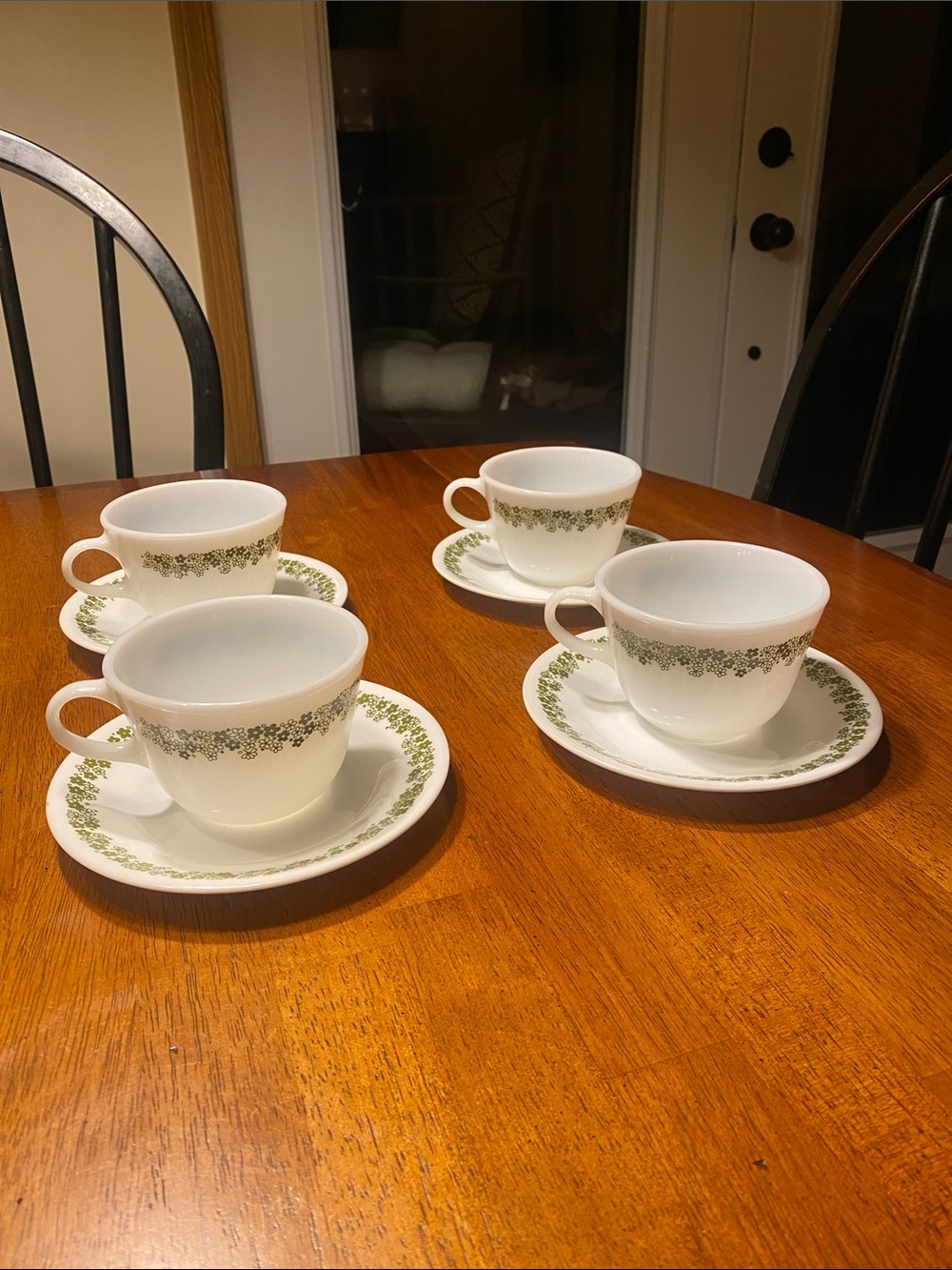 Crazy Daisy Pyrex corelle cups with saucers